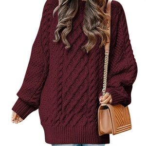 Cozy Cable Knit Oversized Sweater in Burgundy
